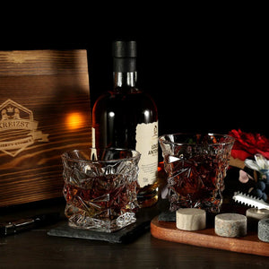 Whiskey Stones & Glasses Set, Granite Ice Cube For Whisky, Whisky Chilling Rocks In Wooden Box, Best Gift For Dad Husband Men