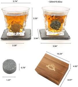 Whiskey Stones & Glasses Set, Granite Ice Cube For Whisky, Whisky Chilling Rocks In Wooden Box, Best Gift For Dad Husband Men