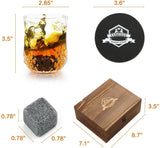 Whiskey Stones & Glasses Set, Granite Ice Cube For Whisky, Whisky Chilling Rocks In Wooden Box, Best Gift For Dad Husband Men