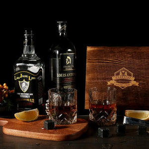 Whiskey Stones & Glasses Set, Granite Ice Cube For Whisky, Whisky Chilling Rocks In Wooden Box, Best Gift For Dad Husband Men