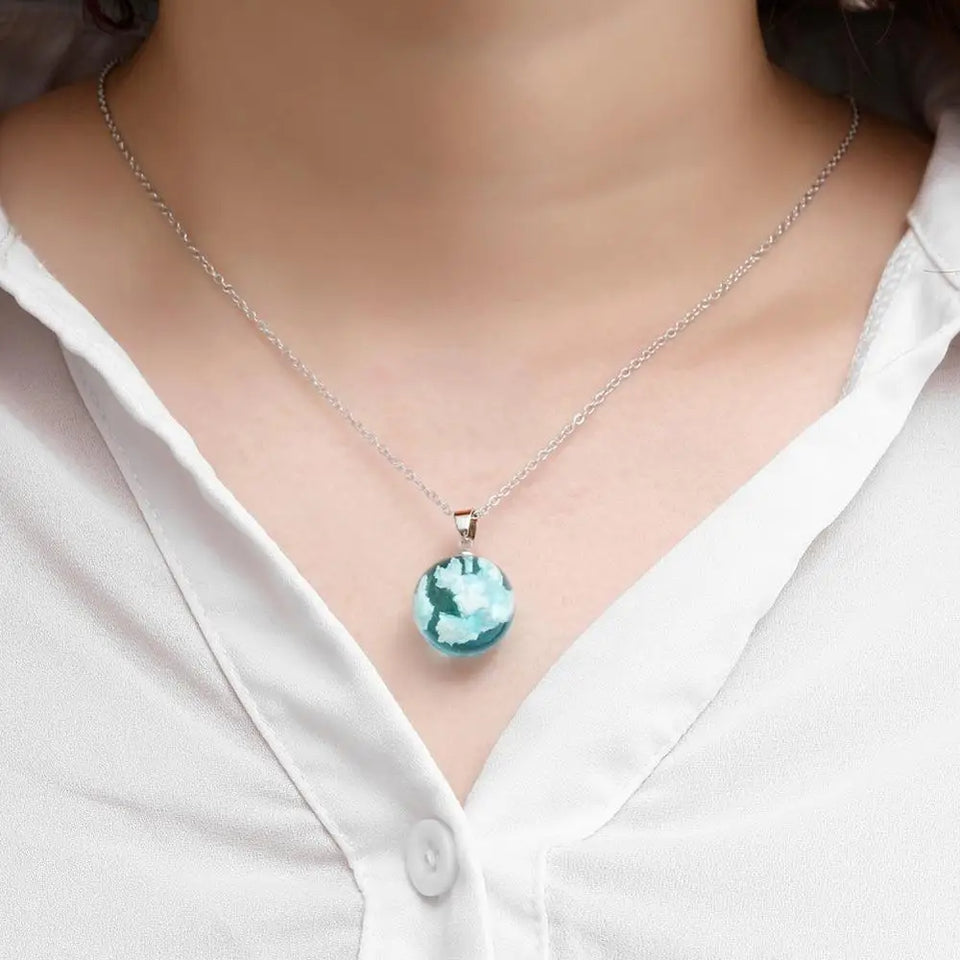 Manual Resin Ball Crescent Moon Chain Necklace Women Blue Sky White Cloud Necklace Fashion Jewelry Gift for Girlfriend Dropship