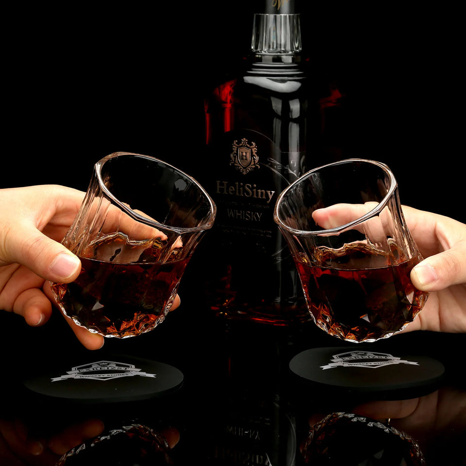 Whiskey Stones & Glasses Set, Granite Ice Cube For Whisky, Whisky Chilling Rocks In Wooden Box, Best Gift For Dad Husband Men