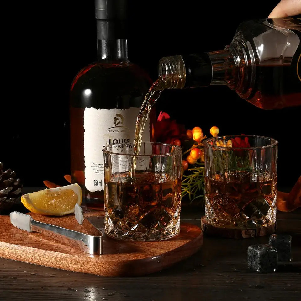 Whiskey Stones & Glasses Set, Granite Ice Cube For Whisky, Whisky Chilling Rocks In Wooden Box, Best Gift For Dad Husband Men