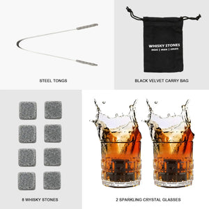 Whiskey Stones & Glasses Set, Granite Ice Cube For Whisky, Whisky Chilling Rocks In Wooden Box, Best Gift For Dad Husband Men