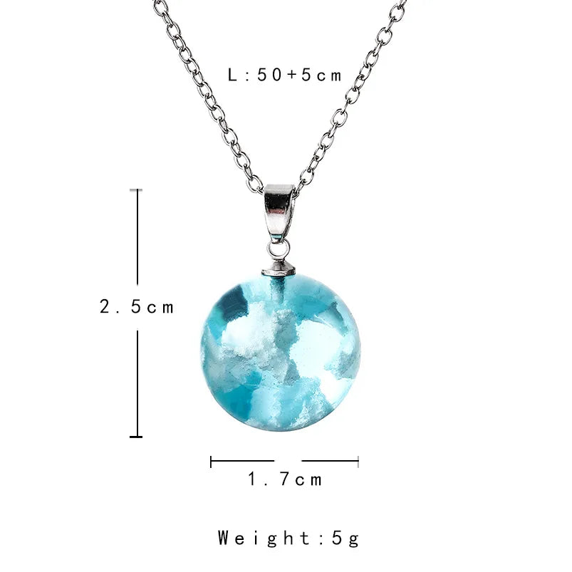 Manual Resin Ball Crescent Moon Chain Necklace Women Blue Sky White Cloud Necklace Fashion Jewelry Gift for Girlfriend Dropship