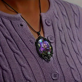 Chic 1pc Black Floral Pendant Necklace - Glass with Elegant Frame - Ideal for Romantic Gifts & Special Occasionsin A Niche Style