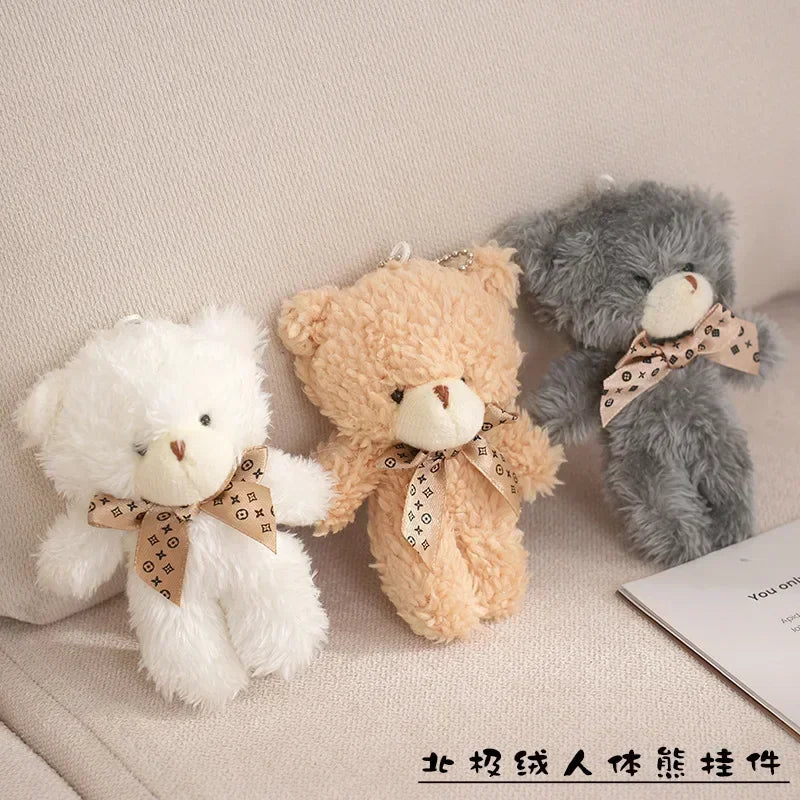 12cm Cute Cartoon Teddy Bear Plush Doll Toy Mini Bow Tie Bear Stuffed Animal Toy Kawaii Plush Keychain Bag Pendant Children Gift