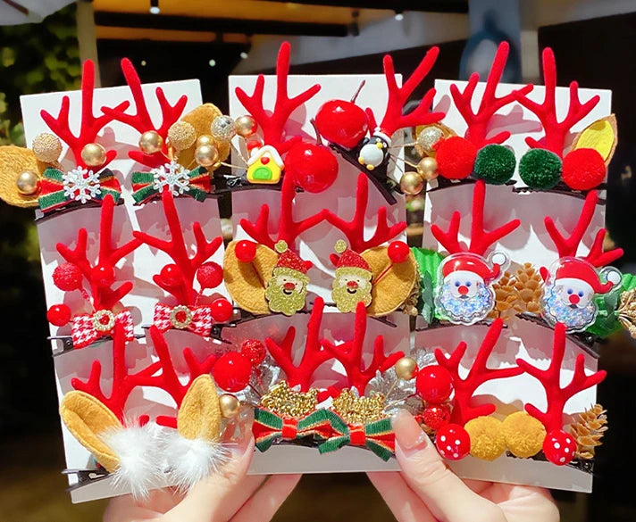 Christmas Hair Clips Girls Elk Ear Hairpins Santa Snowman Barrette For Kids Hair Accessorie Cosplay Headwear Xmas New Year Party