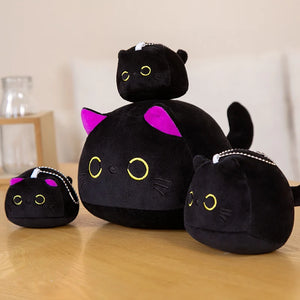 9/15/25CM Kawaii Small Cuddly Black Cat Plush Doll Cartoon Stuffed Round Ball Cat Plushie Girl's Bag Keychain Pendant Toys