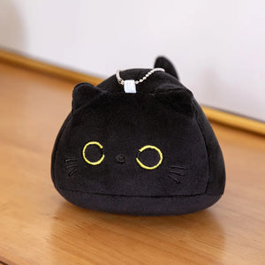 9/15/25CM Kawaii Small Cuddly Black Cat Plush Doll Cartoon Stuffed Round Ball Cat Plushie Girl's Bag Keychain Pendant Toys