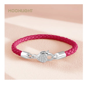 New Luxury S925 Sterling Silver Bracelet for Women Zirconia Love Heart Leather Bracelet Fashion Female Jewelry Chiristmas Gifts