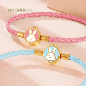 High Quality White Lovely Rabbit Genuine Braided Leather Bracelet for Woman Stainless Steel Button Bangles Chiristmas Girl Gift