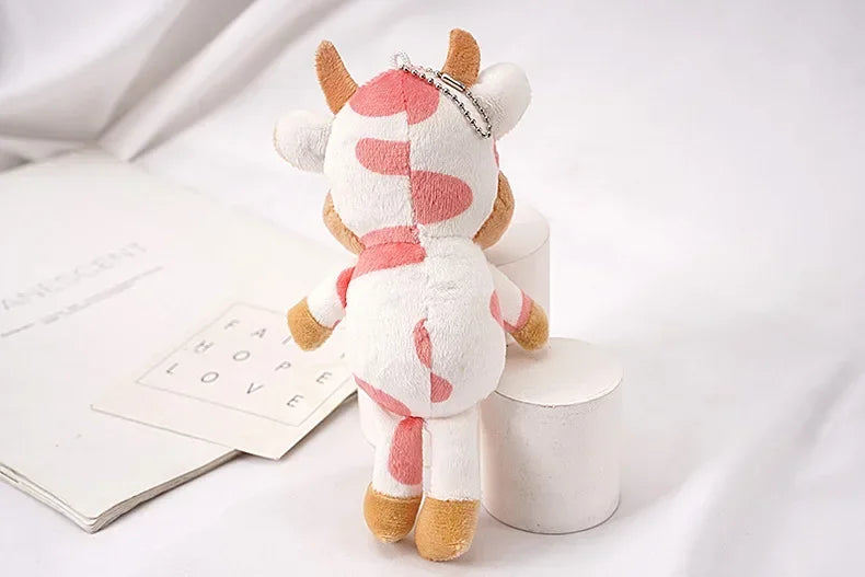 15cm Cute Milk Cow Plush Toy Animal Stuffed Doll Keyring Festival Birthday Gift Kawaii Decor Plush Keychain Toys for Boys Girls