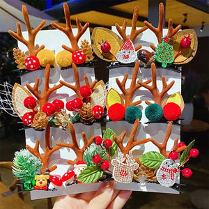 Christmas Hair Clips Girls Elk Ear Hairpins Santa Snowman Barrette For Kids Hair Accessorie Cosplay Headwear Xmas New Year Party