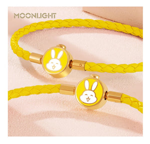 High Quality White Lovely Rabbit Genuine Braided Leather Bracelet for Woman Stainless Steel Button Bangles Chiristmas Girl Gift