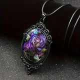 Chic 1pc Black Floral Pendant Necklace - Glass with Elegant Frame - Ideal for Romantic Gifts & Special Occasionsin A Niche Style