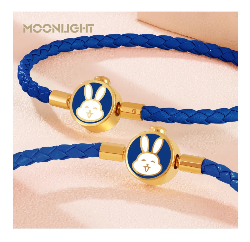 High Quality White Lovely Rabbit Genuine Braided Leather Bracelet for Woman Stainless Steel Button Bangles Chiristmas Girl Gift