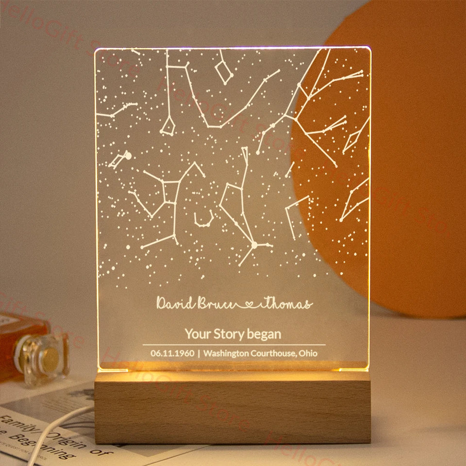 Personalized Constellation Chart Lamp Customized Bedroom NightLight for Couples MOM DAD LOVE Family BABY Day Birthday Gift