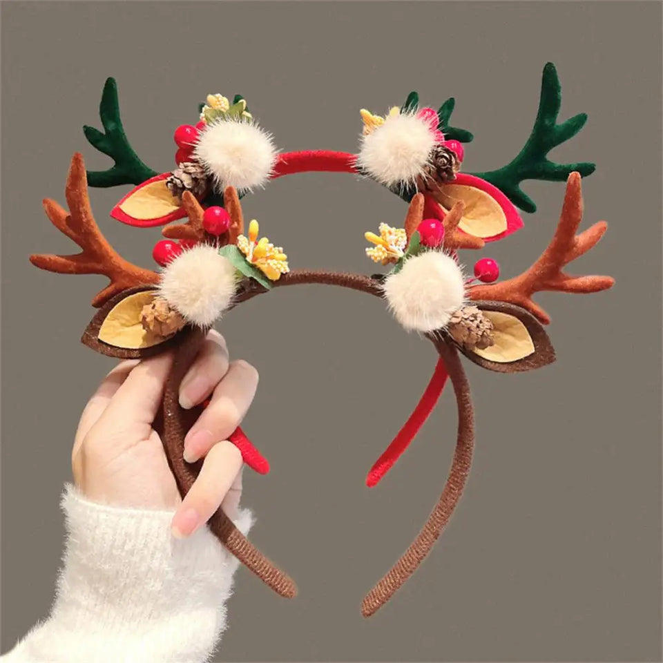 Christmas Hair Hoop Girls Plush Reindeer Antlers Deer Ear Christmas Party Cosplay Headbands Festival Hair Accessories Gifts