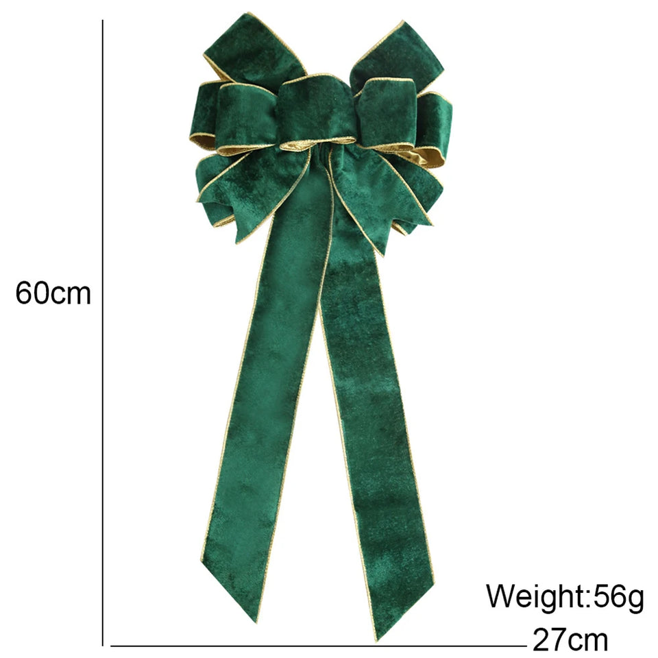 1pc 60CM Christmas Bow Wire Trimmed Flannelette Retro Ribbon Bow-Knot Pendant Christmas Decoration Supplies 4 Color Optional