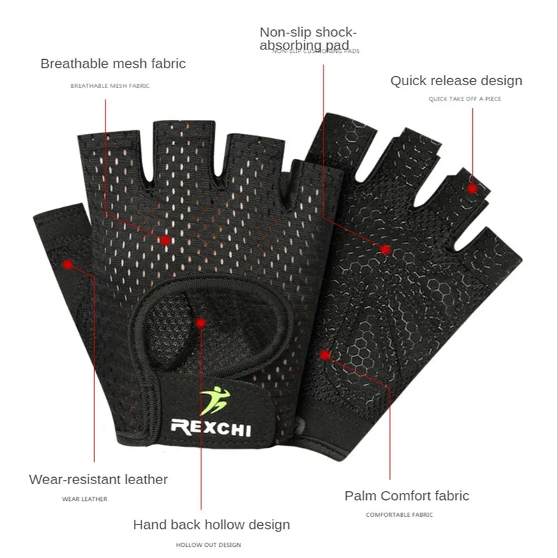 Fitness Gloves Men‘s GYM Dumbbell Exercise Sports Training Gloves Wrist Guard Half Finger Non-Slip Body Building  Cycling Gloves