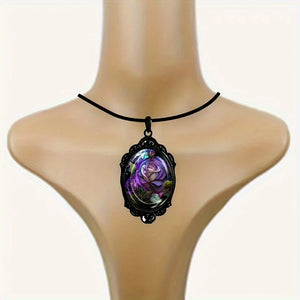 Chic 1pc Black Floral Pendant Necklace - Glass with Elegant Frame - Ideal for Romantic Gifts & Special Occasionsin A Niche Style