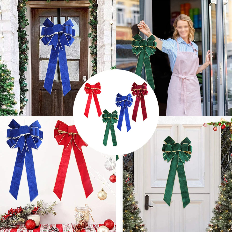 1pc 60CM Christmas Bow Wire Trimmed Flannelette Retro Ribbon Bow-Knot Pendant Christmas Decoration Supplies 4 Color Optional