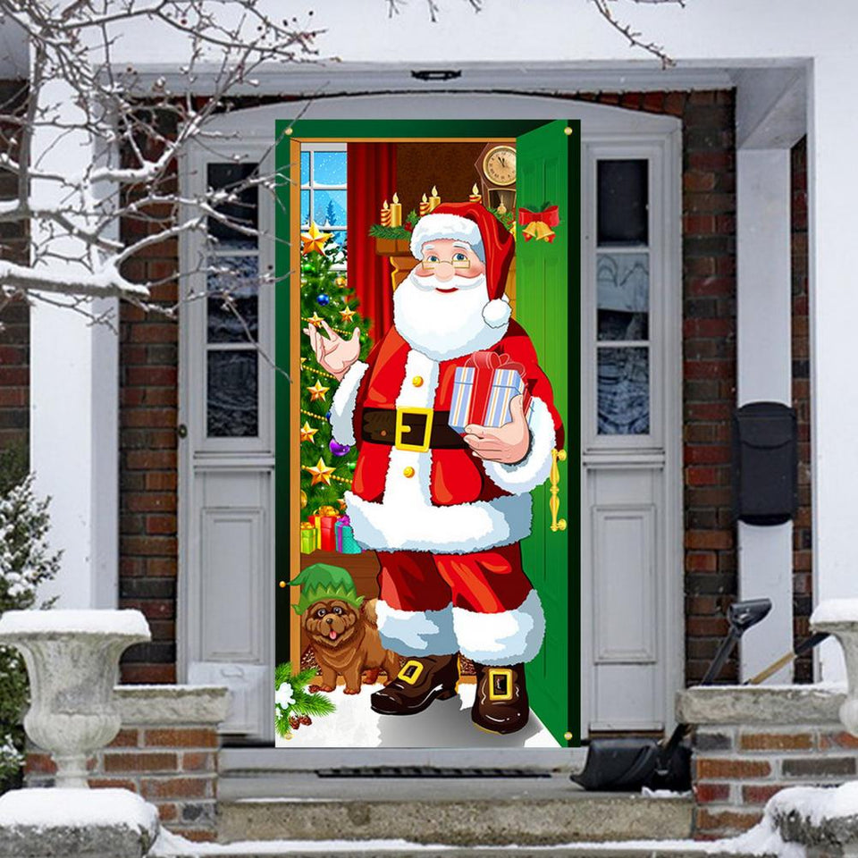 Christmas Door Christmas Door Cover Dog Xmas Tree Gift Decor Outdoor Photo Door Curtain Creative Christmas Hanging Cloth Blanket