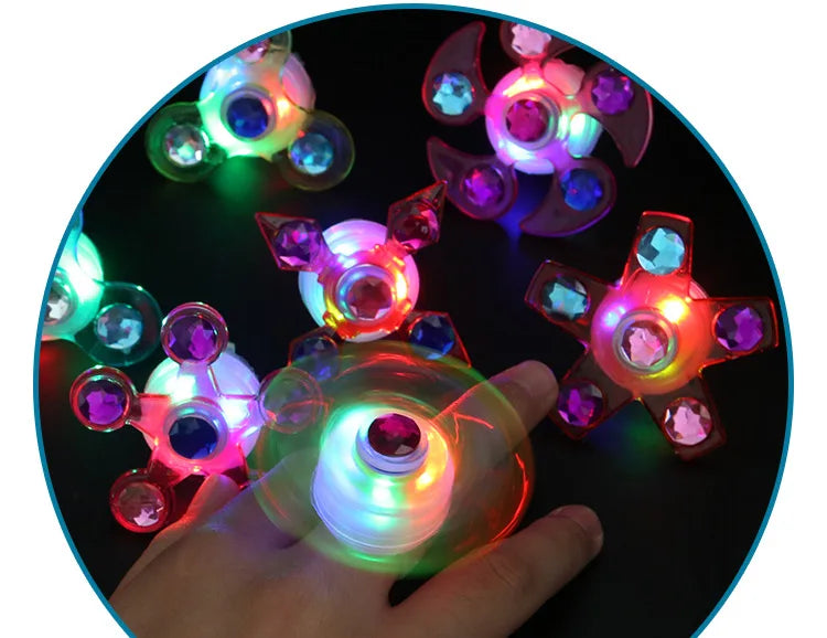 1PC Luminous Fingertip Spinner Toy Kids Fun Rotating Led Flash Glow Ring Party Glow-in-the-Dark Prop Finger Stress Relief Toys