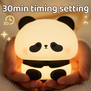 Panda LED Night Light Cute Silicone Night Light USB Rechargeable Touch Night Lamp Bedroom Timing Lamp Decoration Children's Gift