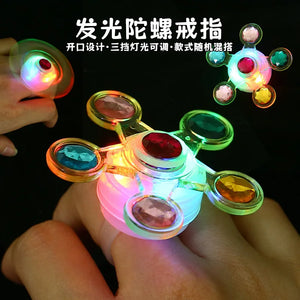 1PC Luminous Fingertip Spinner Toy Kids Fun Rotating Led Flash Glow Ring Party Glow-in-the-Dark Prop Finger Stress Relief Toys