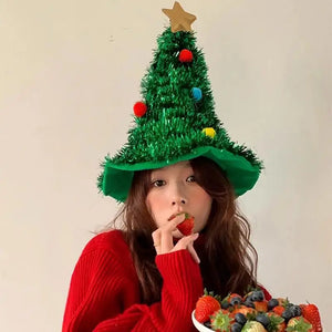 NEW 2024 Christmas Tree Hat Ins Creative Xmas Headwear for Girls New Year Party Supplies Merry Christmas Hats Costume Props