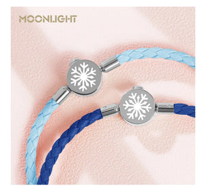 High Quality 316L Stainless Steel Snowflake Shape Bracelet for woman Blue Genuine Braided Leather Bracelet Chiristmas Gifts