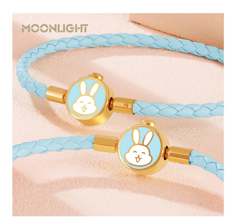 High Quality White Lovely Rabbit Genuine Braided Leather Bracelet for Woman Stainless Steel Button Bangles Chiristmas Girl Gift