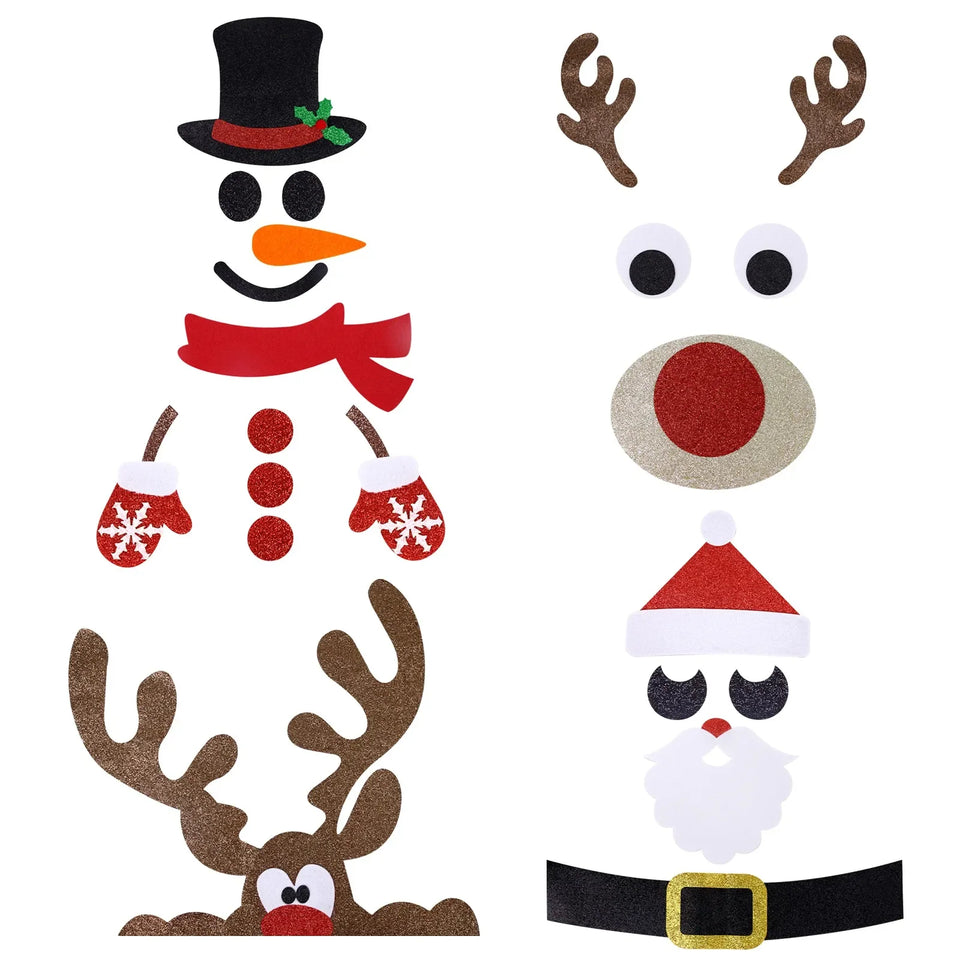 Christmas Door Window Stickers Felt Cloth Snowman Santa Claus Elk Wall Sticker Christmas Home Decoration Happy New Year 2024