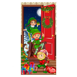 Christmas Door Christmas Door Cover Dog Xmas Tree Gift Decor Outdoor Photo Door Curtain Creative Christmas Hanging Cloth Blanket