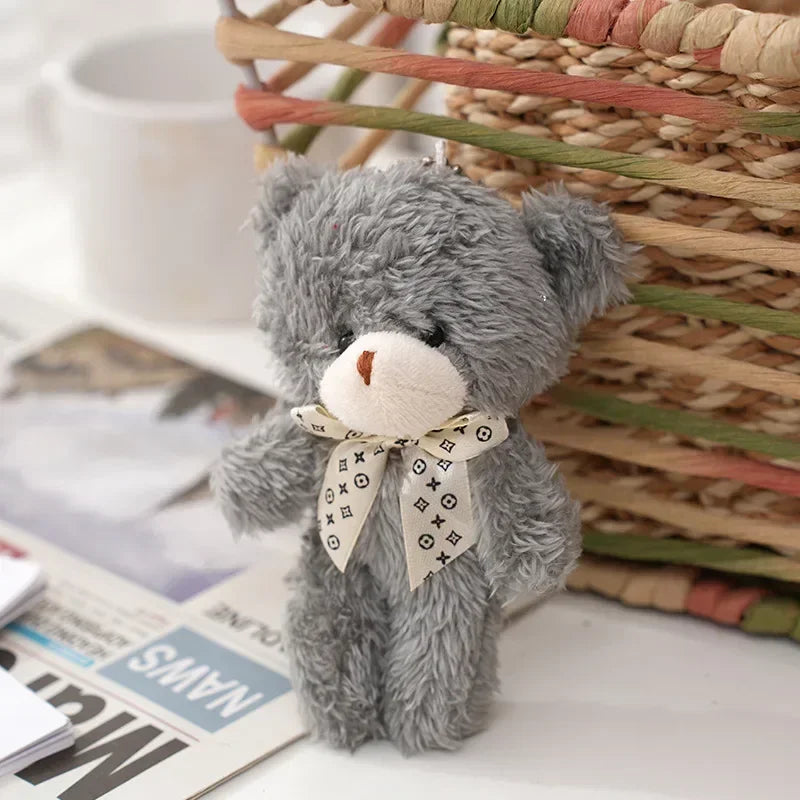 12cm Cute Cartoon Teddy Bear Plush Doll Toy Mini Bow Tie Bear Stuffed Animal Toy Kawaii Plush Keychain Bag Pendant Children Gift