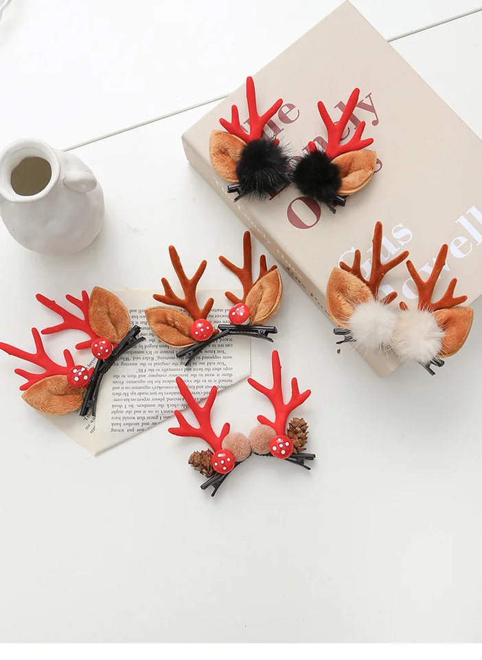 Christmas Headband Reindeer Antlers Horn Flower Hair Band Clasp Headwear for Kids Adult New Year Navidad Party Halloween Cosplay