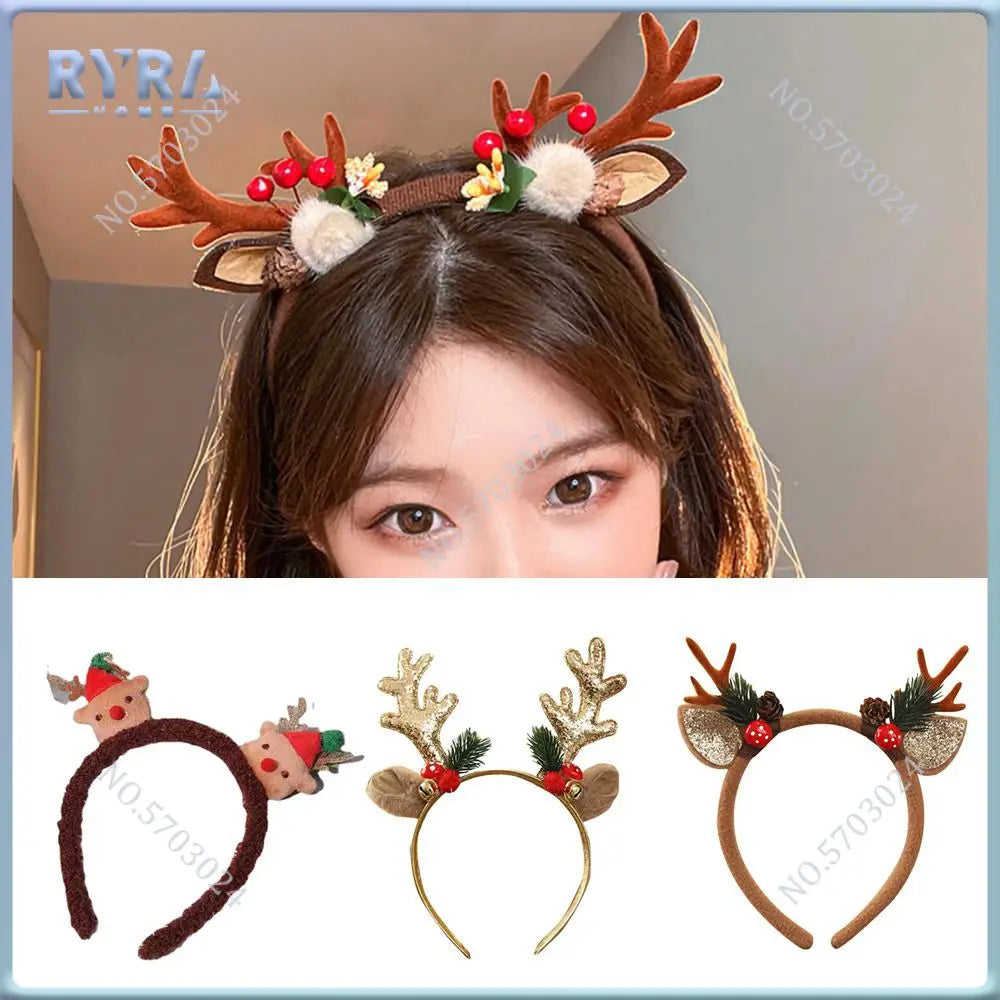 Christmas Hair Hoop Girls Plush Reindeer Antlers Deer Ear Christmas Party Cosplay Headbands Festival Hair Accessories Gifts