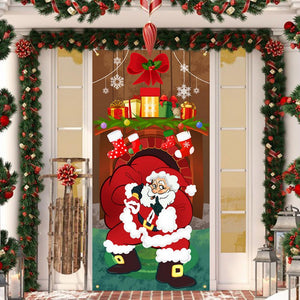 Christmas Door Christmas Door Cover Dog Xmas Tree Gift Decor Outdoor Photo Door Curtain Creative Christmas Hanging Cloth Blanket