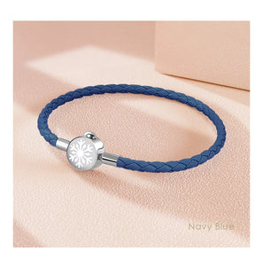 High Quality 316L Stainless Steel Snowflake Shape Bracelet for woman Blue Genuine Braided Leather Bracelet Chiristmas Gifts