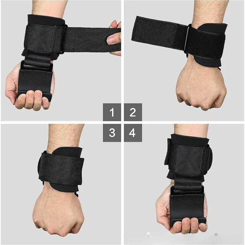 1pc Weight Lifting Hook Grips With Wrist Wraps Hand-Bar Wrist Strap Gym Fitness Hook Weight Strap Pull-Ups Power Lifting Gloves