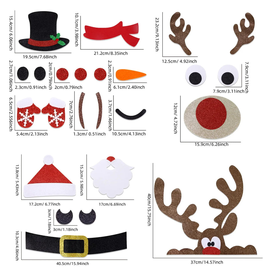 Christmas Door Window Stickers Felt Cloth Snowman Santa Claus Elk Wall Sticker Christmas Home Decoration Happy New Year 2024