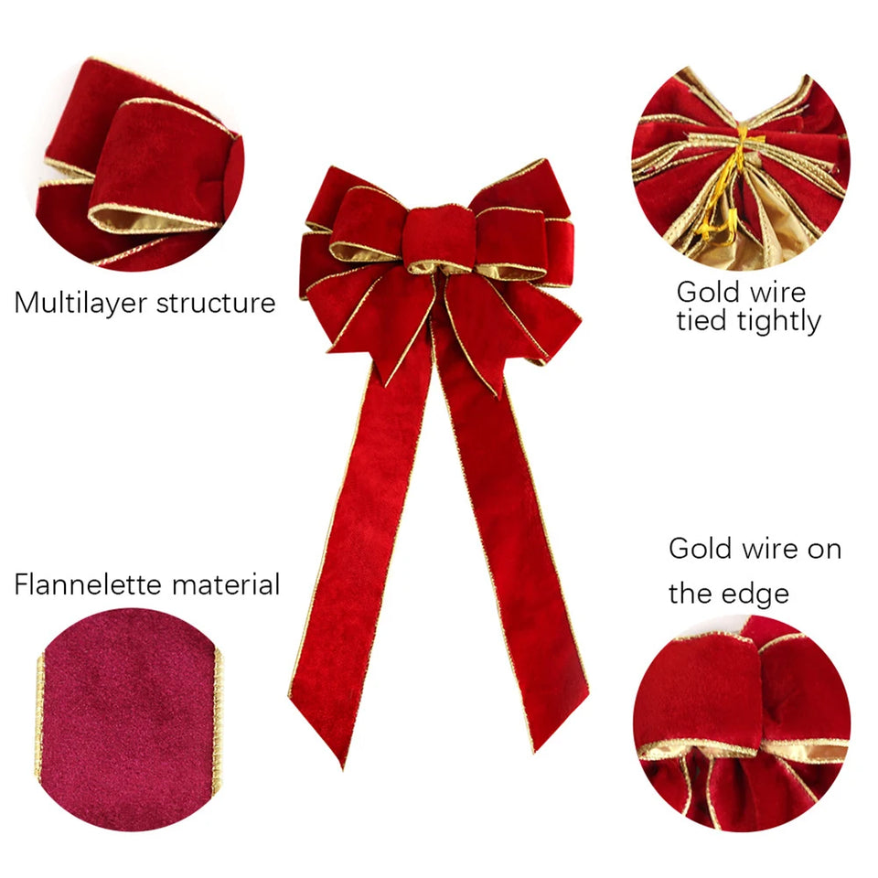 1pc 60CM Christmas Bow Wire Trimmed Flannelette Retro Ribbon Bow-Knot Pendant Christmas Decoration Supplies 4 Color Optional