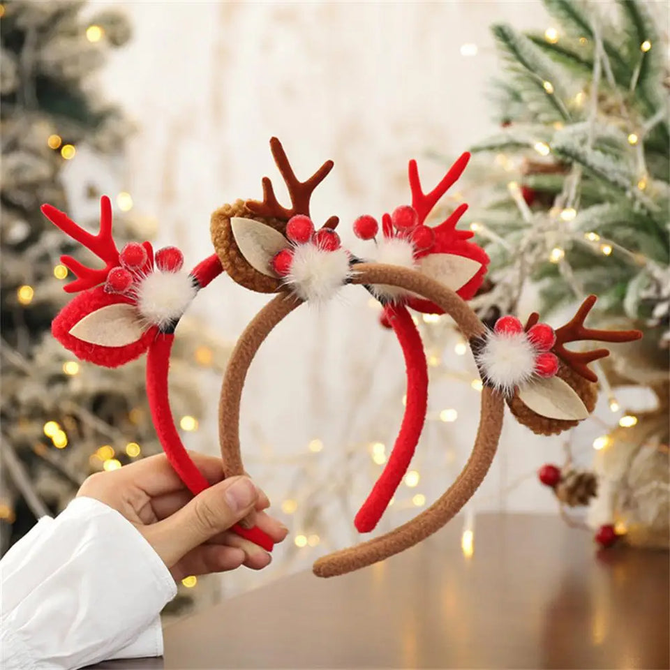 Christmas Hair Hoop Girls Plush Reindeer Antlers Deer Ear Christmas Party Cosplay Headbands Festival Hair Accessories Gifts