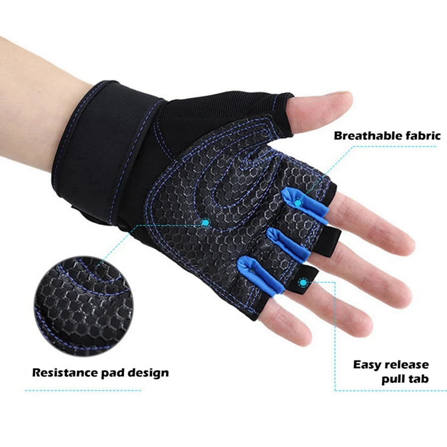 Workout Gloves for Men Women Weight Lifting Half Finger Glove with Wrist Wrap for Gym Sport Training Bicycle Motorcyclist Glove