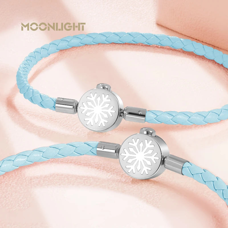 High Quality 316L Stainless Steel Snowflake Shape Bracelet for woman Blue Genuine Braided Leather Bracelet Chiristmas Gifts