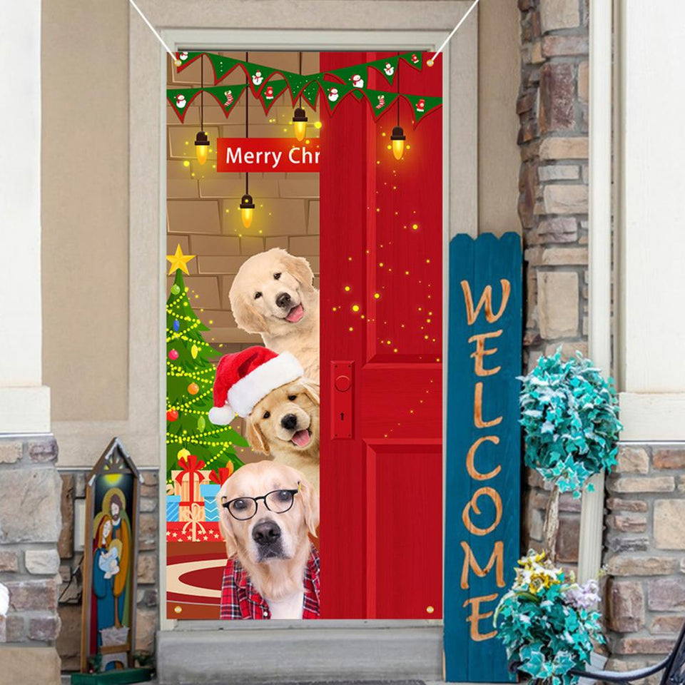 Christmas Door Christmas Door Cover Dog Xmas Tree Gift Decor Outdoor Photo Door Curtain Creative Christmas Hanging Cloth Blanket