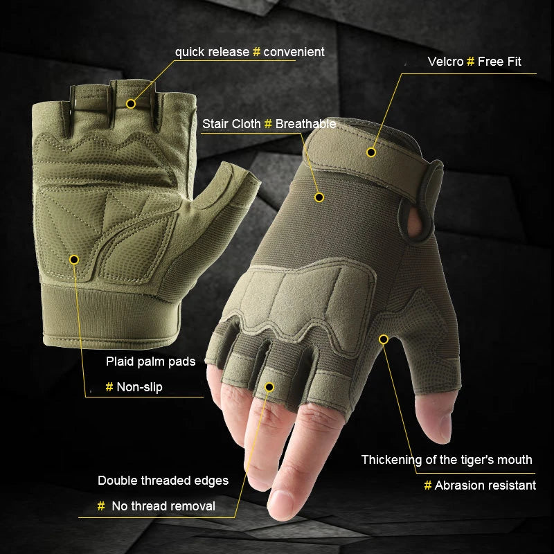 Men Tactical Gloves Half Finger Military Outdoor Riding Weight Lifting Training Protective Gloves Bicycle Exercise Gym Gloves