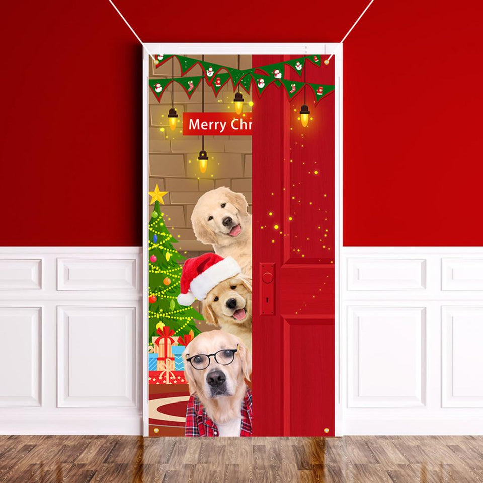 Christmas Door Christmas Door Cover Dog Xmas Tree Gift Decor Outdoor Photo Door Curtain Creative Christmas Hanging Cloth Blanket